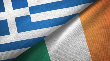 Yunanistan ve İrlanda iki bayraklar tekstil kumaş, kumaş doku