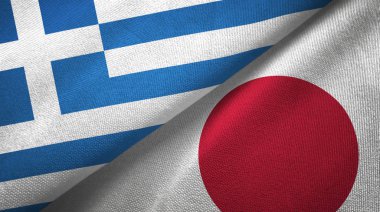 Yunanistan ve Japonya iki bayrak tekstil kumaş, kumaş doku