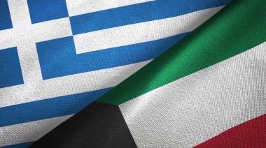 Yunanistan ve Kuveyt iki bayrak tekstil kumaş, kumaş doku