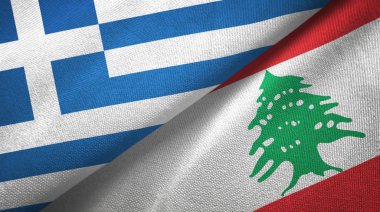 Yunanistan ve Lübnan iki bayrak tekstil kumaş, kumaş doku