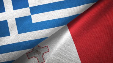 Yunanistan ve Malta iki bayrak tekstil kumaş, kumaş doku