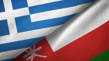 Yunanistan ve Umman iki bayrak tekstil kumaş, kumaş doku