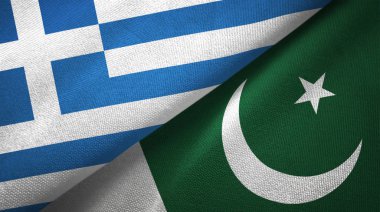 Yunanistan ve Pakistan iki bayrak tekstil kumaş, kumaş doku