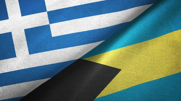 Griekenland en de Bahama's twee vlaggen textiel doek, weefsel textuur — Stockfoto
