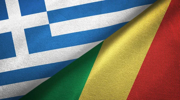 Griekenland en Congo twee vlaggen textiel doek, weefsel textuur — Stockfoto