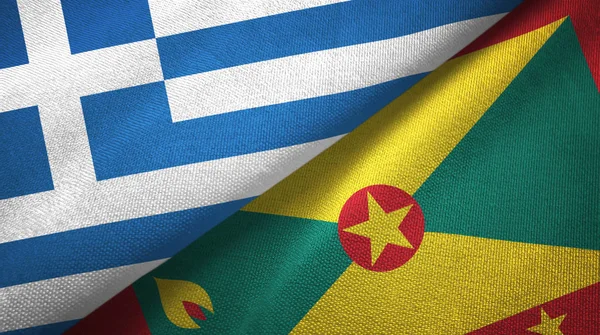 Griekenland en Grenada twee vlaggen textiel doek, weefsel textuur — Stockfoto
