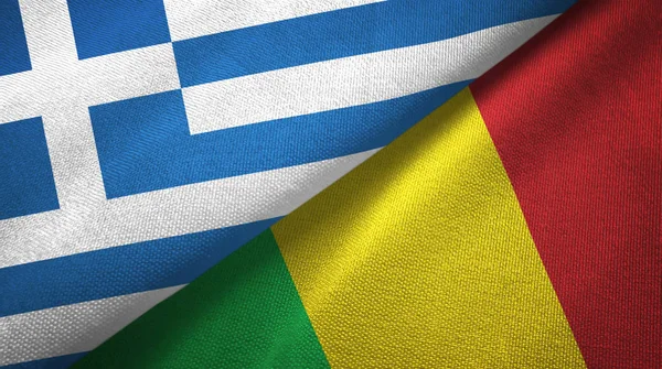Griekenland en Mali twee vlaggen textiel doek, weefsel textuur — Stockfoto