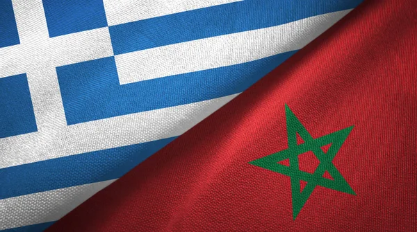Griekenland en Marokko twee vlaggen textiel doek, weefsel textuur — Stockfoto