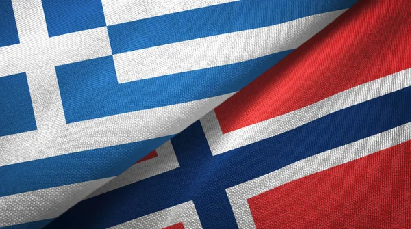 Греція і Норвегія два прапори текстильна тканина, текстура тканини — стокове фото