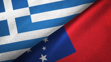 Yunanistan ve Samoa iki bayrak tekstil kumaş, kumaş doku