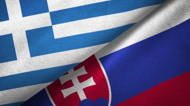 Yunanistan ve Slovakya iki bayrak tekstil kumaş, kumaş doku