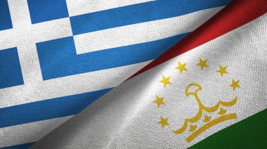 Yunanistan ve Tacikistan iki bayrak tekstil kumaş, kumaş doku