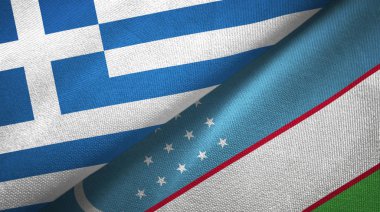 Yunanistan ve Özbekistan iki bayrak tekstil kumaş, kumaş doku