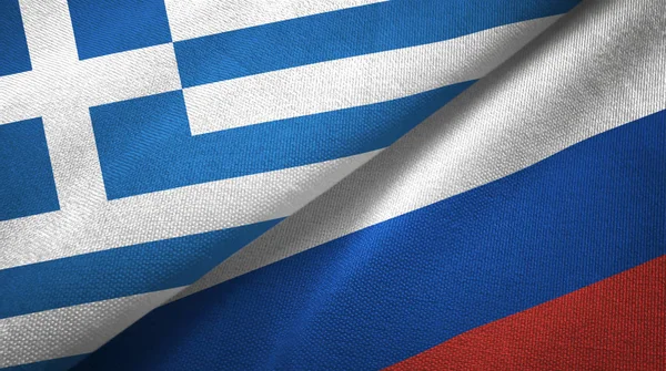 Greece and Russia two flags textile cloth, fabric texture
