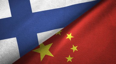 Finlandiya ve Çin iki bayraklar tekstil kumaş, kumaş doku