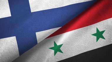 Finlandiya ve Suriye iki bayrak tekstil kumaş, kumaş doku