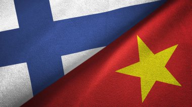Finlandiya ve Vietnam iki bayraklar tekstil kumaş, kumaş doku