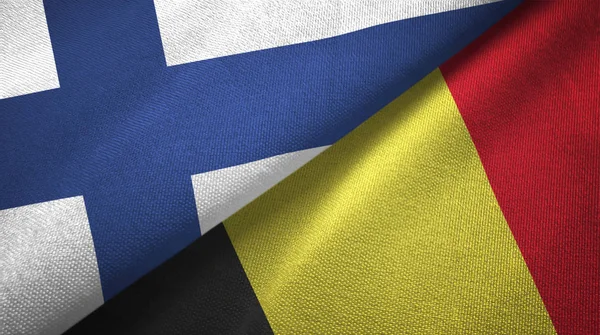 Finland en België twee vlaggen textiel doek, weefsel textuur — Stockfoto