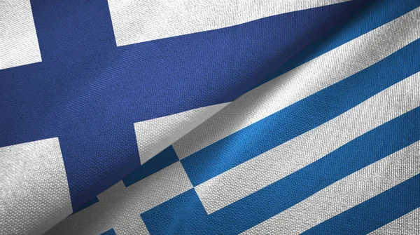 Finnland und Griechenland zwei Flaggen Textiltuch, Textilstruktur — Stockfoto