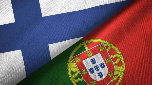 Finlandia e Portogallo due bandiere tessuto, tessitura tessuto — Foto Stock