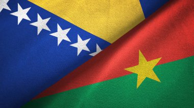 Bosna-Hersek ve Burkina Faso iki bayrak tekstil kumaş, kumaş doku 