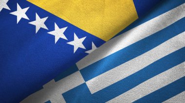 Bosna-Hersek ve Yunanistan iki bayrak tekstil kumaş, kumaş doku