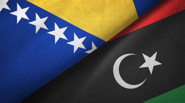 Bosna-Hersek ve Libya iki bayrak tekstil kumaş, kumaş doku