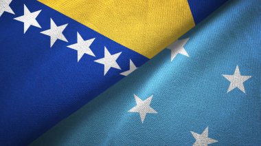 Bosna-Hersek ve Mikronezya iki bayrak tekstil kumaş, kumaş doku