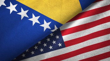 Bosnia and Herzegovina and United States two flags textile cloth, fabric texture clipart