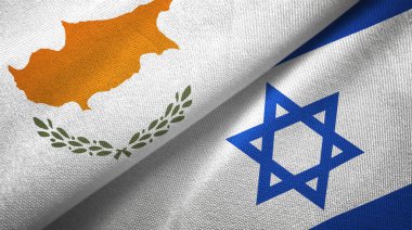 Kıbrıs ve İsrail iki bayrak tekstil kumaş, kumaş doku