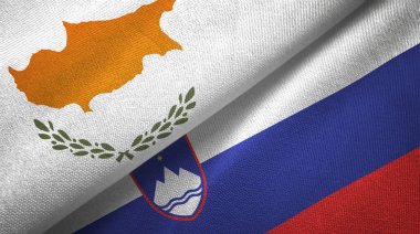 Kıbrıs ve Slovenya iki bayraklı tekstil kumaş, kumaş doku