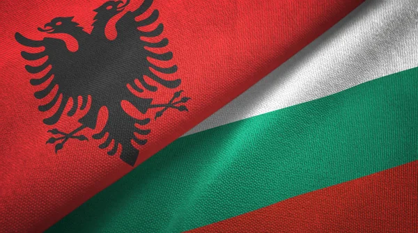 Albania and Bulgaria two flags textile cloth, fabric texture