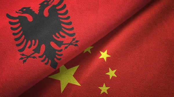 Albania and China two flags textile cloth, fabric texture
