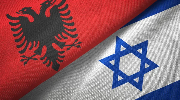 Albania and Israel two flags textile cloth, fabric texture