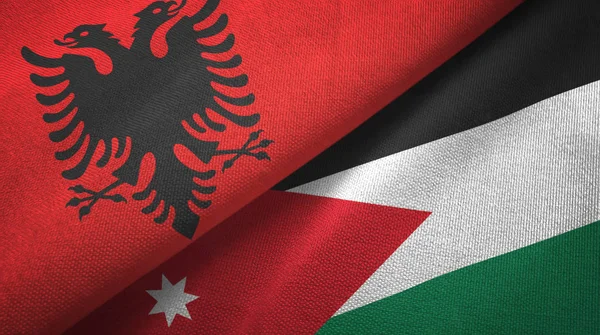 Albania and Jordan two flags textile cloth, fabric texture