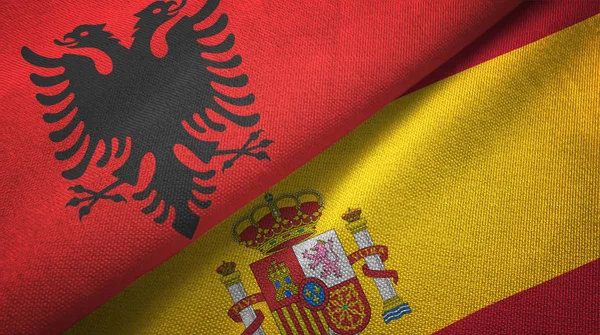 Albania and Spain two flags textile cloth, fabric texture