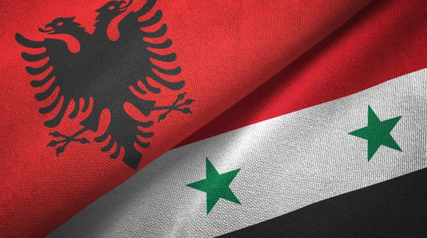 Albania and Syria two flags textile cloth, fabric texture