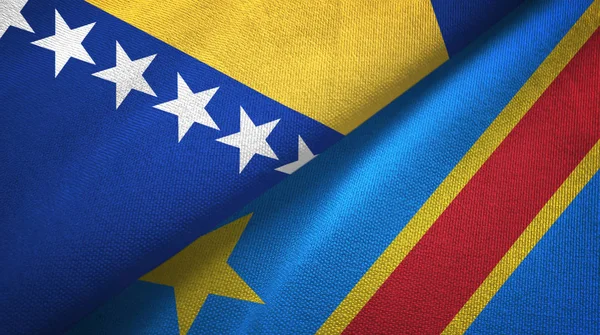 Bosnia y Herzegovina y República Democrática del Congo dos banderas de tela textil — Foto de Stock