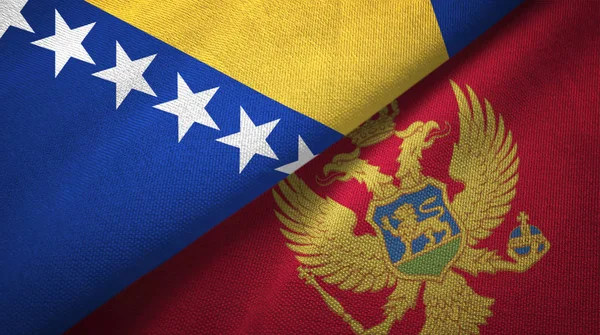 Bosnia y Herzegovina y Montenegro dos banderas tela textil, textura de la tela — Foto de Stock