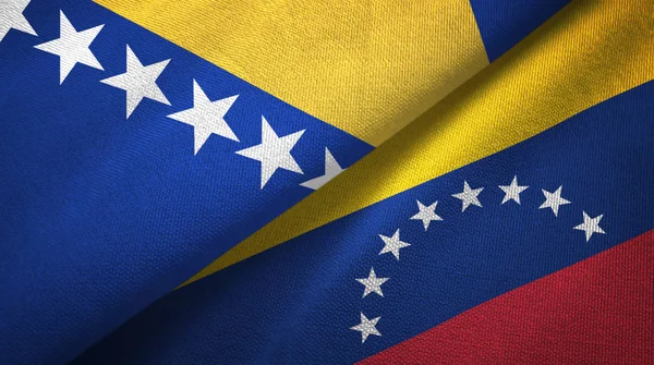 Bośnia i Hercegowina i Wenezuela dwie flagi tkanina tekstylna, tekstura tkaniny — Zdjęcie stockowe