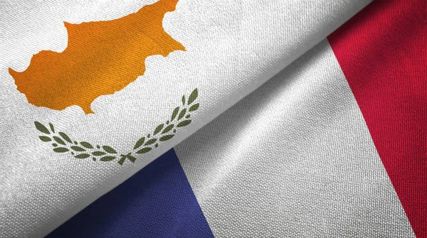 塞浦路斯和法国两旗纺织布，织物质地 — 图库照片