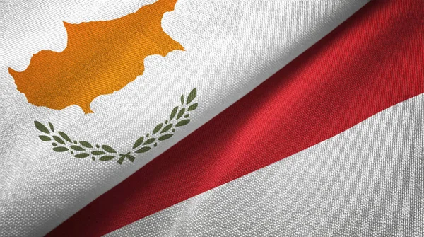 Κύπρος και Ινδονησία δύο σημαίες κλωστοϋφαντουργίας ύφασμα, υφή υφάσματος — Φωτογραφία Αρχείου