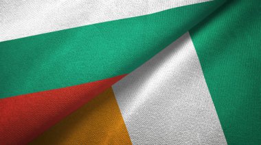 Bulgaristan ve Fildişi Sahili Fildişi sahili iki bayraklar tekstil kumaş doku 