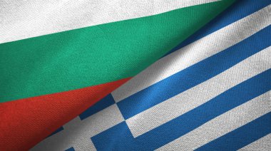 Bulgaristan ve Yunanistan iki bayrak tekstil kumaş, kumaş doku