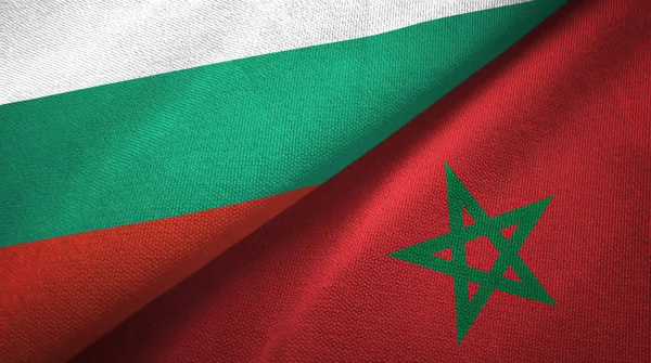 Bulgarije en Marokko twee vlaggen textiel doek, weefsel textuur — Stockfoto