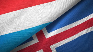 Lüksemburg ve İzlanda iki bayraklar tekstil kumaş, kumaş doku