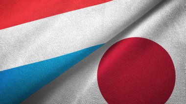Lüksemburg ve Japonya iki bayraklar tekstil kumaş, kumaş doku