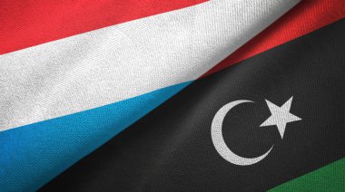 Lüksemburg ve Libya iki bayrak tekstil kumaş, kumaş doku