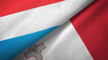 Lüksemburg ve Malta iki bayraklar tekstil kumaş, kumaş doku