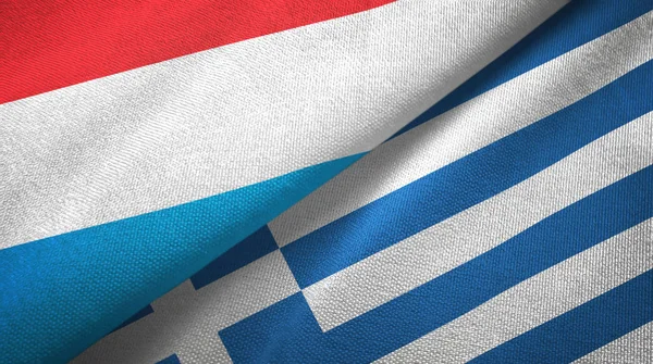 Lüksemburg ve Yunanistan iki bayrak tekstil kumaş, kumaş doku